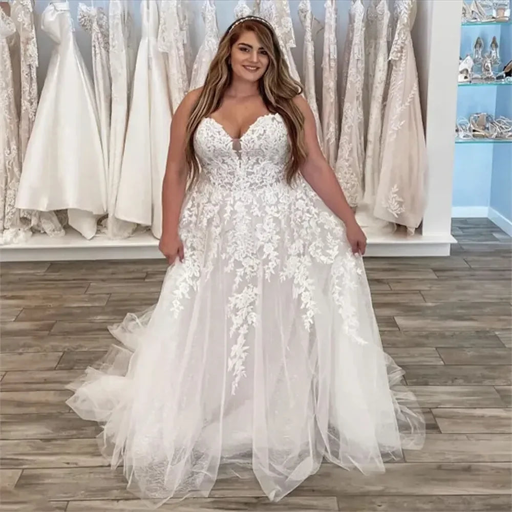 Plus Size Boho Wedding Dress Appliques Lace Country Bride Dress Elegant Women Country Civil Beach Bridal Dress vestidos de novia