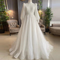 Arabic Dubai Ivory Muslim Wedding Dresses For Woman Bridal High Neck Hijab Bride Gown Long Sleeves Beads Robes De Mariée