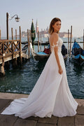 Beach Wedding Dress Chiffon A-Line For Women Side Slit Lace Appliques Floor Length Customize To Measures Bride Gown