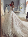 3D Lace Wedding Dresses 3D Lace Long Sleeve Appliques Bride Dress Vintage Appliques Wedding Gowns Ivory