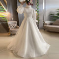 Hijab Robes De Mariée Long Sleeves Muslim Wedding Dress For Women Bride A Line Tulle Lace Beading Dubai Bridal Gowns WHITE