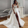 Simple Off Shoulder Sleeveless A Line Wedding Dresses Spaghetti Straps Square Collar Sexy Side Slit Bridal Gowns Custom Made