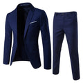 Men's Wedding Suit For Groom Best-Man Groomsman 2023 Pure Color Elegant Blazer Pant Set Slim Men Formal Dress Suit Clothes Navy