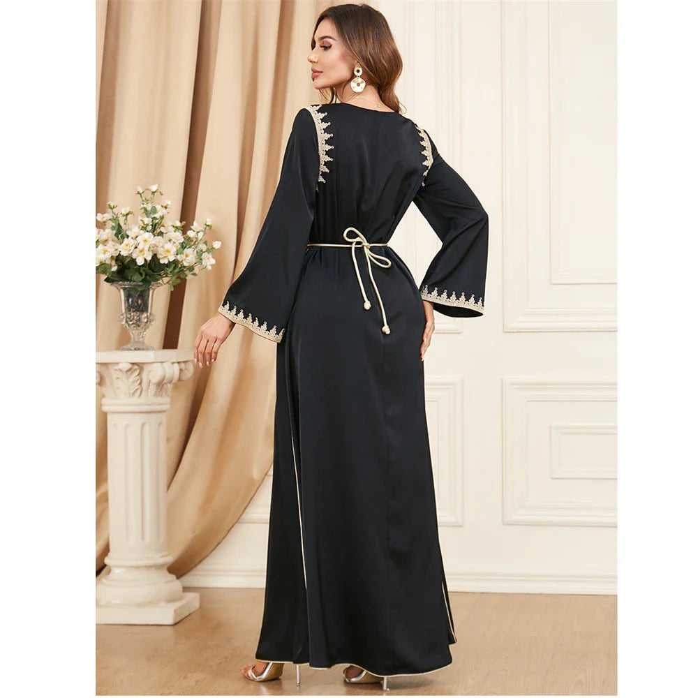 2024 Autumn Abaya for Elegant Women Muslim Gulf Jalabiya Split Hem Maxi Dress Turkey Eid Party Kaftan Morocco Vestido Dubai Gown