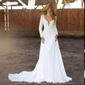 Simple Long Sleeves Wedding Dresses Sexy Deep V Neck Bridal Gown Backless Sweep Train Civil Robe De Mariee Country Marriage