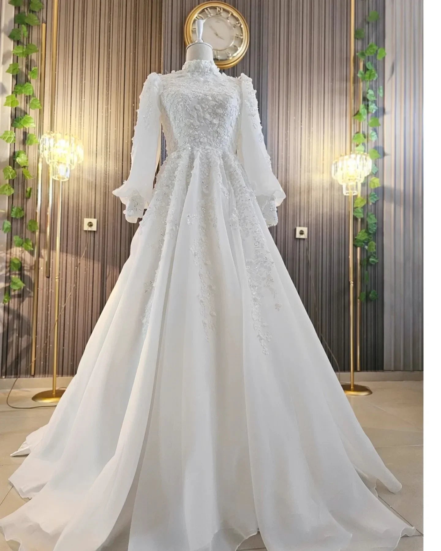 France Lace Muslim Plus Size Wedding Dresses for Bride Full Sleeve High Neck A-Line Dubai Bridal Gowns Vestido De Novia Ivory