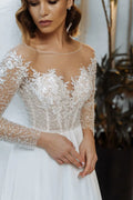 Long Sleeve Wedding Dress A-Line Lace Appliques Bridal Gowns Elegant For Women Customize To Measures Tulle Zipper Back Stunning