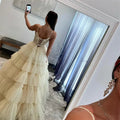 Amanda Luxury Beige Prom Dresses Spaghetti Strap Evening Dress Elegant Sleeveless Lace-up Tulle Party vestidos de fiesta