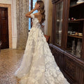 Lace Applique Wedding Dresses A-Line Sexy Mermaid Off The Shoulder Sleeveless High Slit Simple Mopping Bride Gowns Custom Made