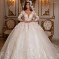 Vintage Lace Wedding Dresses Princess Ball Gowns Beading Bridal Shinny Tulle Long Sleeves Elegant Luxury Marriage Dress 14W