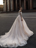 Graceful Off The Shoulder Wedding Dress Sparkly Sequins Pearls Dress For Bride Luxury A-line Long Bridal Gown Robe De Mariée