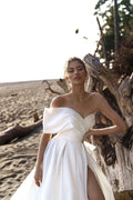 Sexy Beach Wedding Dresses Women Split Side One Shoulder Bride Dress Satin Wedding Gowns Summer Pleated Robe de Mariage