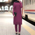 2024 Muslim Sets Abaya Women Casual Long Sleeve Tops Blouse Pants Suit Modest Clothing Islamic 2 Pieces New Autumn Dress Ramadan 01 Purple