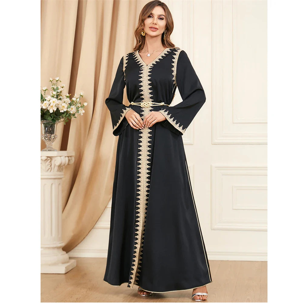 2024 Autumn Abaya for Elegant Women Muslim Gulf Jalabiya Split Hem Maxi Dress Turkey Eid Party Kaftan Morocco Vestido Dubai Gown 01 Black