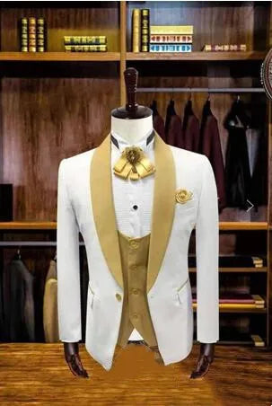 2024 Men's Suit Slim-fit Pointy Collar One-button Wedding Tuxedo PROM Men's Suit Three-piece Set Wedding Suits for Men Image color 2