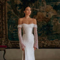 Detachable Train Luxury Wedding Dresses Mermaid Sequins Off Shoulder Long Sleeves Bridal Gown Sexy Side Split Vestido De Novia