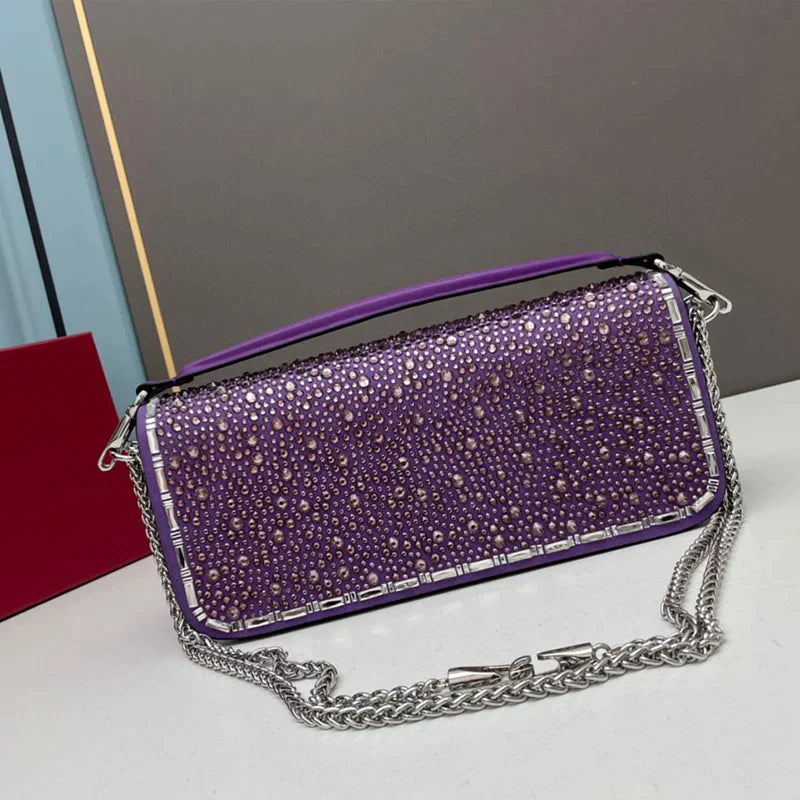 New crystal decorative leather underarm bag high quality clutch dinner bag classic chain shoulder me