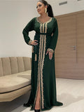 Hunter Green Moroccan caftan Evening Dresses Long Sleeves Lace Special Occasion Dress Luxurious Crystal Party Gown Green