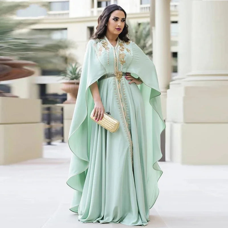 Moroccan Caftan Mint Green Evening Dresses Long Half Sleeves Dubai Formal Gown Embroidery Prom Dress Plus Size picture color