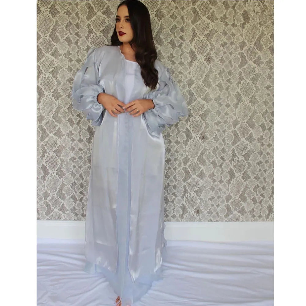 2024 Summer Elegant Women Muslim Open Abayas Cardigan Long Maxi Dresses Turkey Kimono Ramadan Kaftan Arab Robe Belt Dubai Caftan