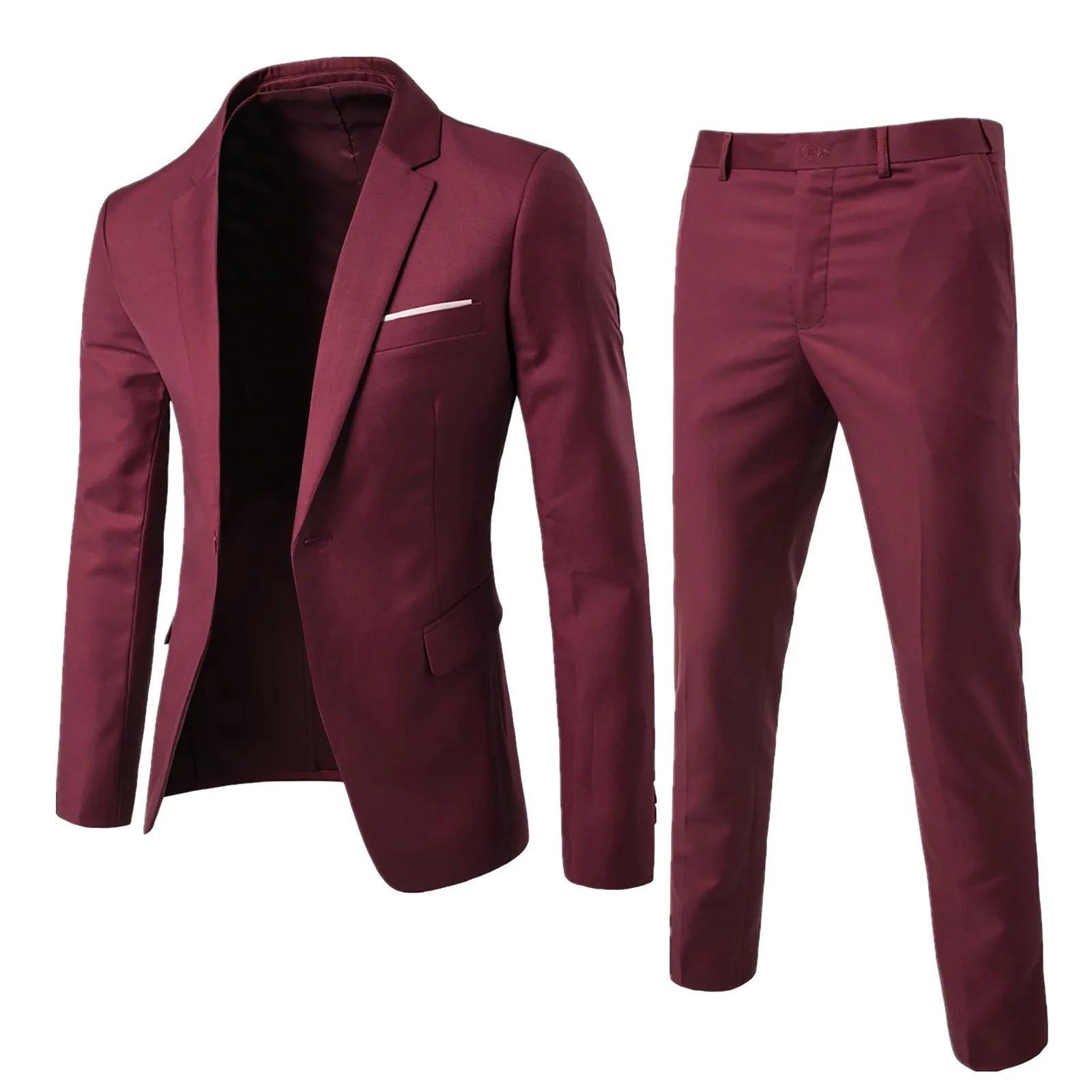 Men's Wedding Suit For Groom Best-Man Groomsman 2023 Pure Color Elegant Blazer Pant Set Slim Men Formal Dress Suit Clothes Red