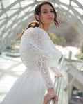 Vintage High Neck Full Sleeves Beaded Wedding Dresses Custom Made Formal Bridal Grown Rode De Morrie