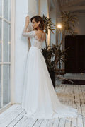 Long Sleeve Wedding Dress A-Line Lace Appliques Bridal Gowns Elegant For Women Customize To Measures Tulle Zipper Back Stunning