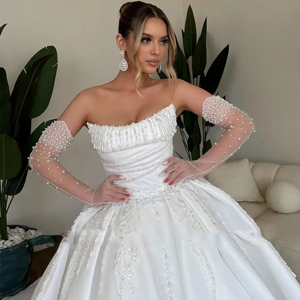 Luxurious Elegant Wedding Dresses Sexy Backless Mermaid Simple Off Shoulder A-Line Fluffy Princess Style Mopping Bride Gowns