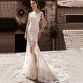 Elegant 2 in 1 Wedding Dress Detachable Train Luxury Lace Appliques Bridal Gown Tulle Button A-Line Mermaid Vestido De Noiva Same As Picture Floor Length