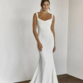 Beach Spaghetti Strap Satin Wedding Dress Sleeveless Mermaid Bridal Gowns Customize To Measures Robe De Mariee Sweep Train