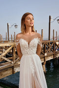 Beach Wedding Dress Chiffon A-Line For Women Side Slit Lace Appliques Floor Length Customize To Measures Bride Gown