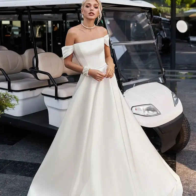 Off The Shoulder A-Line Wedding Dress Floor Length Short Sleeves For Women Customize To Measures Bridal Gowns Stunning Ivory White