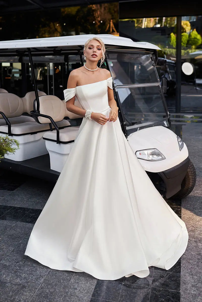 Off The Shoulder A-Line Wedding Dress Floor Length Short Sleeves For Women Customize To Measures Bridal Gowns Stunning Ivory White