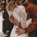 Bohemian Long Sleeves Floral Lace V Neck Outdoor Wedding Dress Elopement Hollow Sheath Modest Pearls Rustic Bridal Gown