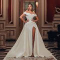 SoDigne Sexy Off The Shoulder Wedding Dresses Side Split Detachable Train Wedding Gowns Women Elegant Party Bride Dress