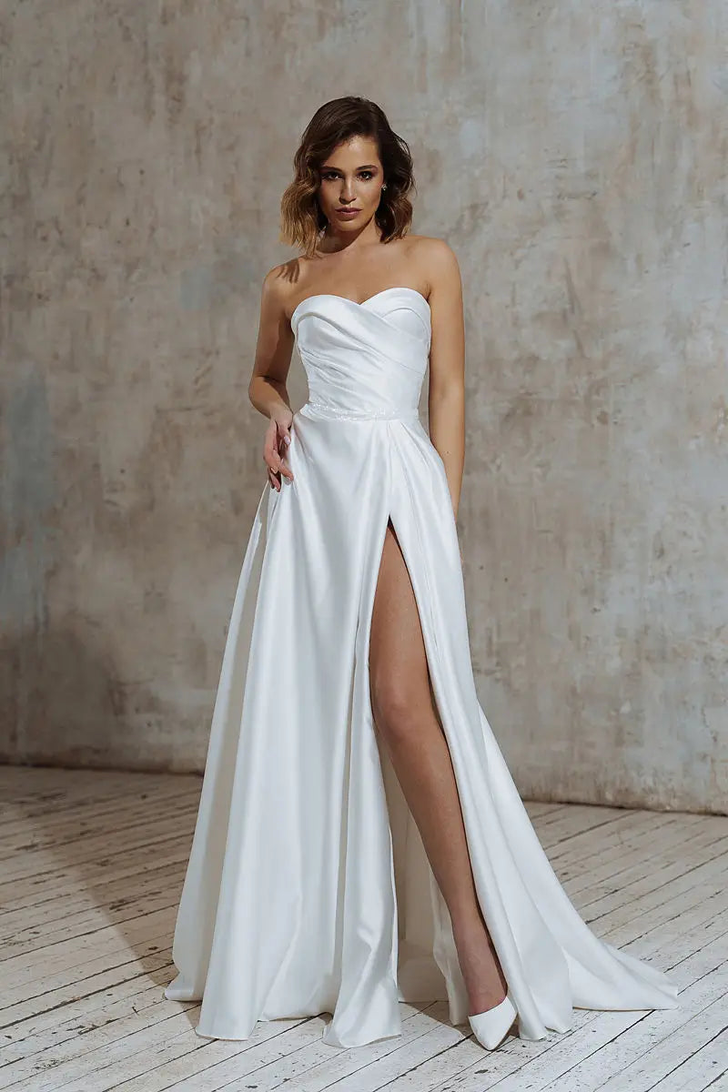 Simple Wedding Dress Side Slit A-Line For Women Customize To Measures Floor Length Elegant Civil Bridal Gowns Robe De Marie White