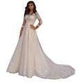 Long Wedding Dress Eleagnt Long Sleeves V Neck Lace Appliques A Line Tulle Sweep Train Bridal For Women Robe De Mariee Summer