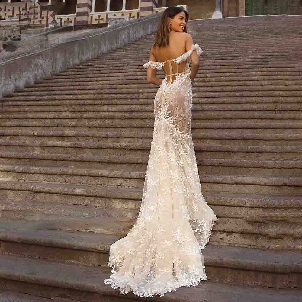 Sexy Mermaid Wedding Dress With Embroidered Lace On Net Boat Neck Vintage Sleeveless Backless Bridal Gown Vestidos De Novia