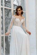 Long Sleeve Wedding Dress A-Line Lace Appliques Bridal Gowns Elegant For Women Customize To Measures Tulle Zipper Back Stunning