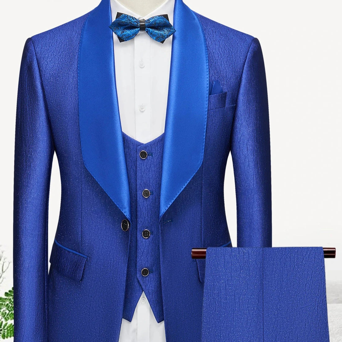 Men Suits Royal Blue with Bark Pattern Groom Costume Homme Bling Bling Blazer Pants for Party Young Men Cool Tuxedos