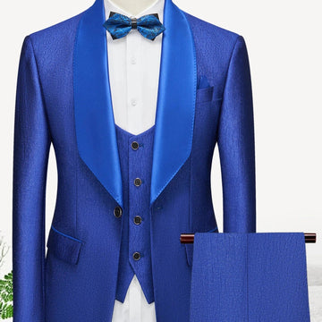 Men Suits Royal Blue with Bark Pattern Groom Costume Homme Bling Bling Blazer Pants for Party Young Men Cool Tuxedos