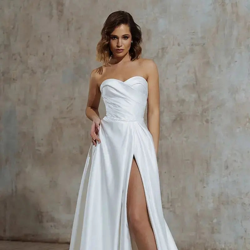 Simple Wedding Dress Side Slit A-Line For Women Customize To Measures Floor Length Elegant Civil Bridal Gowns Robe De Marie