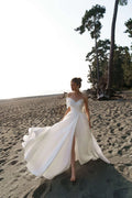 Sexy Beach Wedding Dresses Women Split Side One Shoulder Bride Dress Satin Wedding Gowns Summer Pleated Robe de Mariage