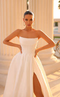 LORIE A Line Strapless Wedding Dress Side Split Satin Bride Dresses Romantic Backless Wedding Bridal Gowns