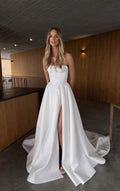 Strapless A-line Wedding Dress Vintage Satin Sweep Train High Slit Bridal Gowns Customize Robe De Mariee Custom Made