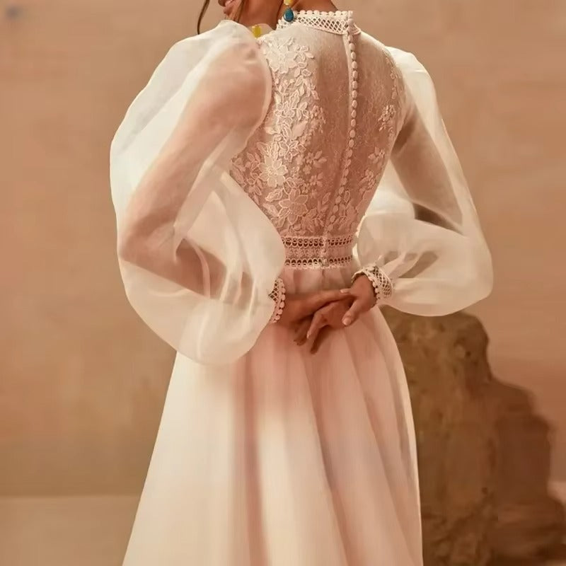 Robe De Mariée France Wedding Dress Lace Appliques A-Line Simple Bride Dresses Long Sleeves Bridal Gown Vestido De Noiva