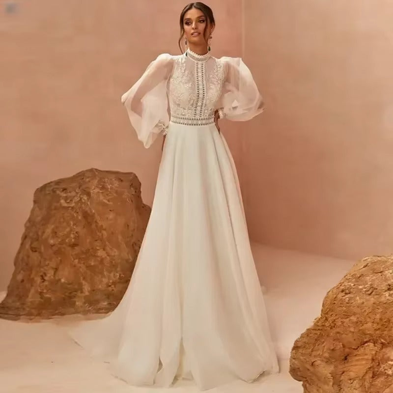 Robe De Mariée France Wedding Dress Lace Appliques A-Line Simple Bride Dresses Long Sleeves Bridal Gown Vestido De Noiva