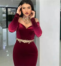 Red Wine Moroccan Kaftan Evening Dress Mermaid Formal Dubai Formal Charming Gold Appliques Celebrity Dresses Plus Size