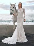 Sexy Lace Bodycon Mermaid Wedding Dresses Backless Long Sleeves Elegant Boho Bridal Gowns Custom Color robe de mariée