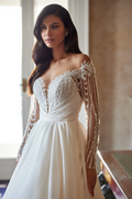 Exquisite Long Sleeve Organza A Line Wedding Dresses Luxury Illusion Appliques Beaded Court Train Vintage Bridal Gown